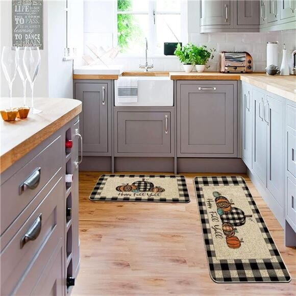 Happy Fall Y'all Doormat Buffalo Check Plaid Pumpkin Door Mats Autumn 17x29 inch - Picture 5 of 6